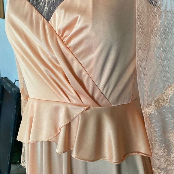 Vintage handmade maxi dress gown lace peach color costume wedding romantic appro - Picture 3 of 15